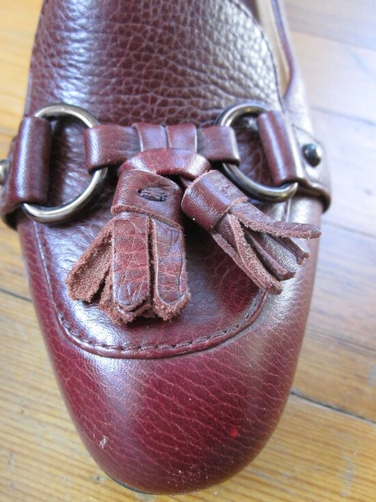Sofft Tassel Heeled Oxford Loafers in Oxblood Burgundy Red Leather - Picture 3 of 7